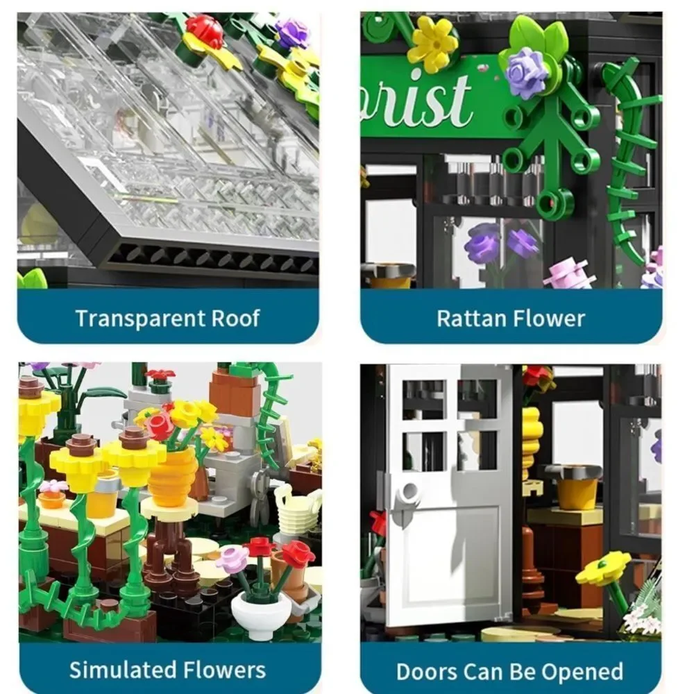 Flower House Florist Shop Building Block Set Light Up 625 Pieces ages 6+ NEW